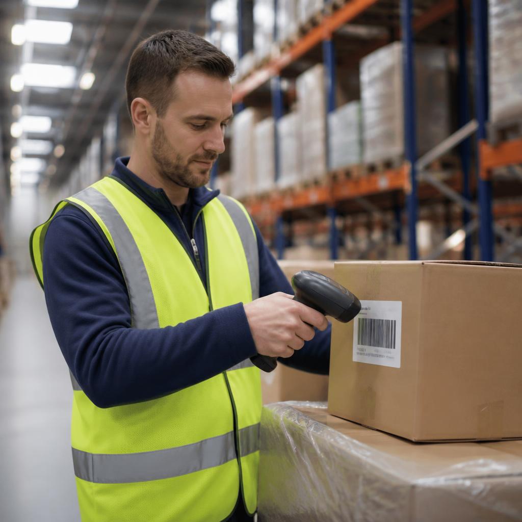 Worker scanning inventory