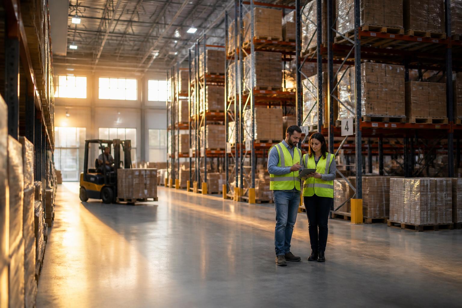 Modern warehouse with delivery truck