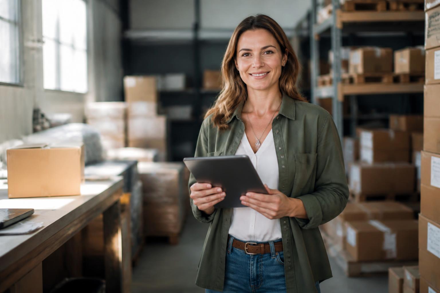 Small business owner managing inventory